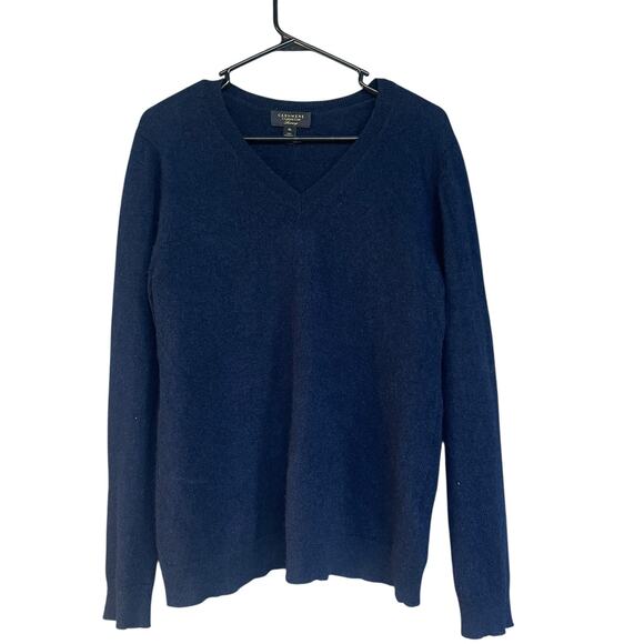 Charter Club Sweater Mens XL Navy Blue 100% Cashmere Luxury V Neck Pullover Soft - Picture 1 of 9